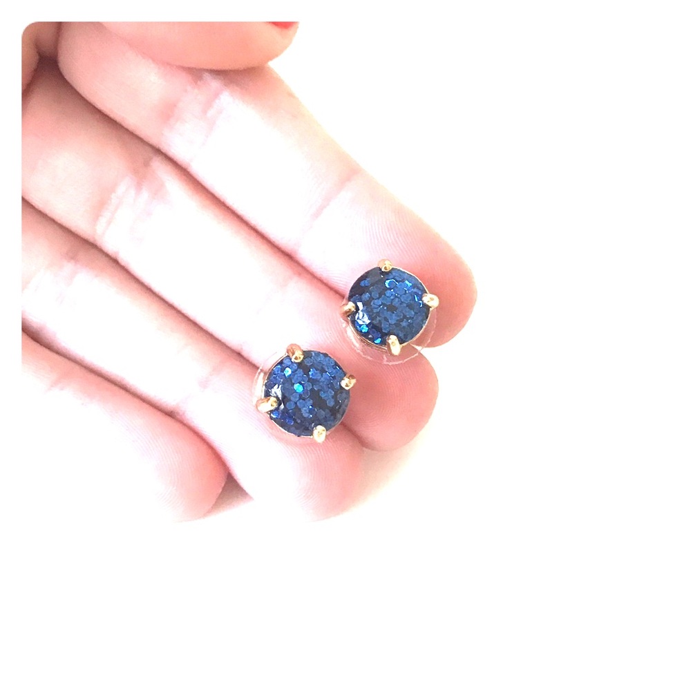 kate spade gold-tone navy blue druzy stud earrings